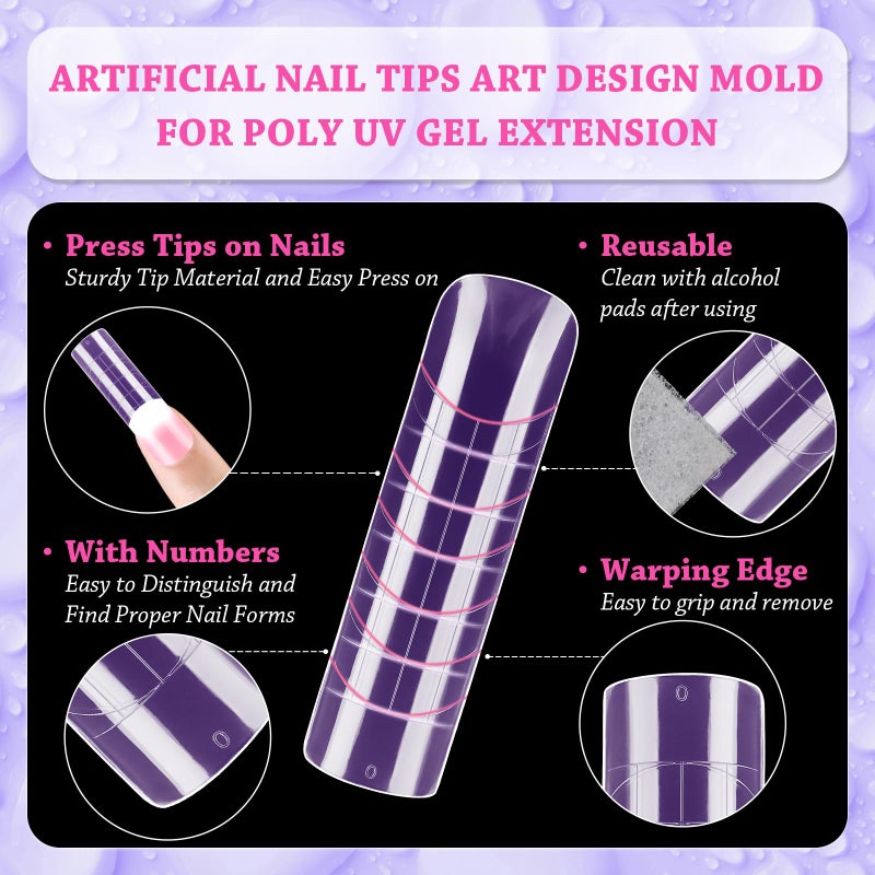 Outopen 288pcs Long Mixed Dual Nail Forms Clear Multicolor Full Cover Nail Art Mold with Scale for Polygel Extension Beginners DIY Manicure 12 Styles Long Duck Stiletto Square Almond Mixed Nail Forms - Image 3